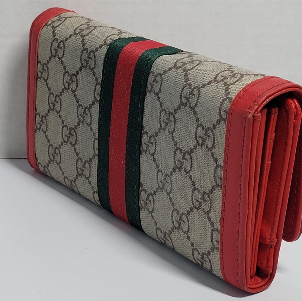 Gucci Ophidia GG Continental Wallet Supreme Canvas Brown/Red Trim W/Blemishes Se - Picture 5 of 16